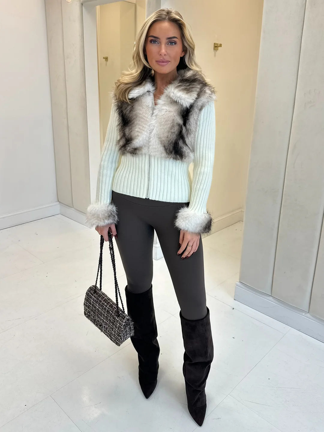 Samantha faux fur zip up cardigan