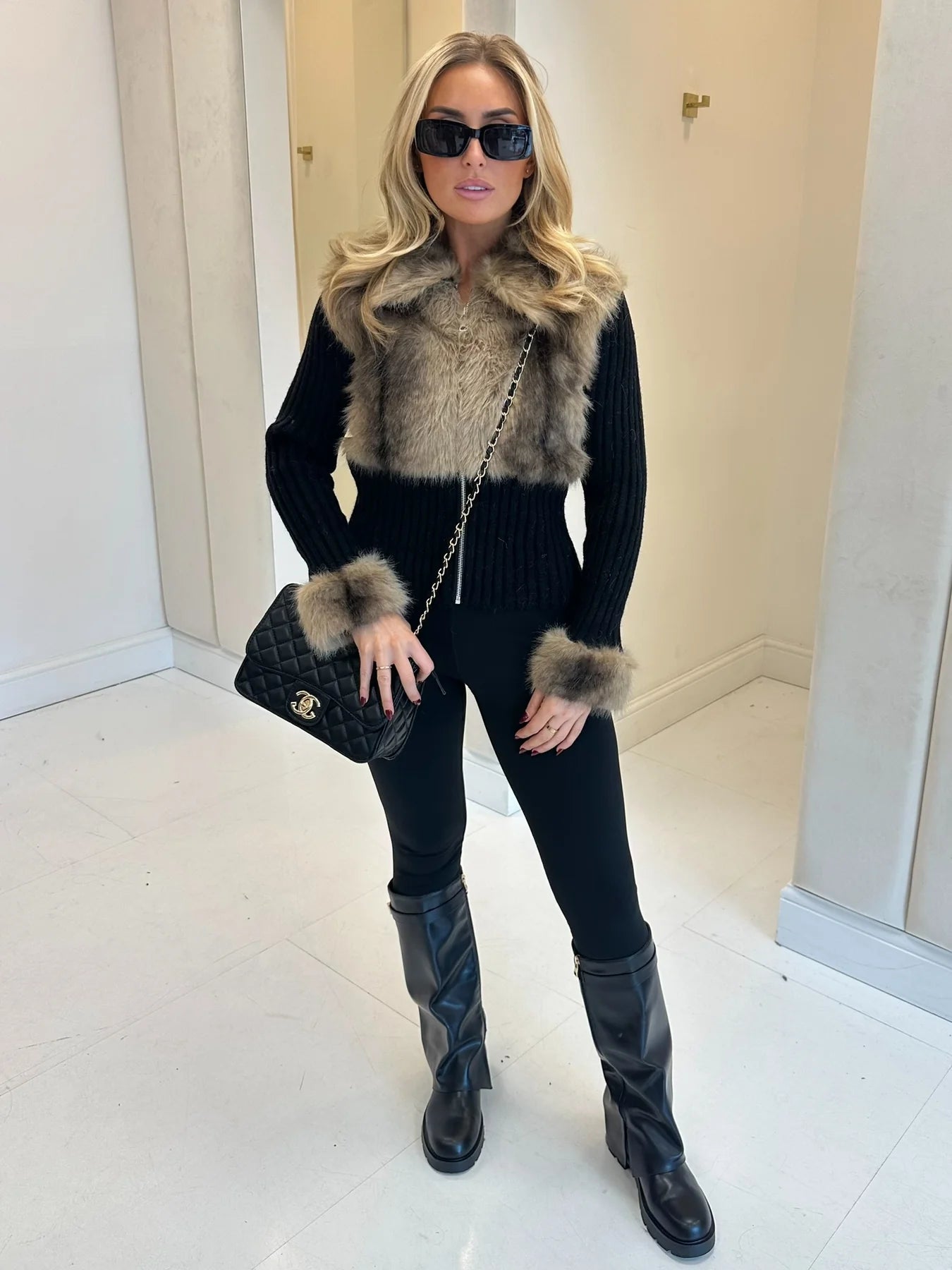 Samantha faux fur zip up cardigan
