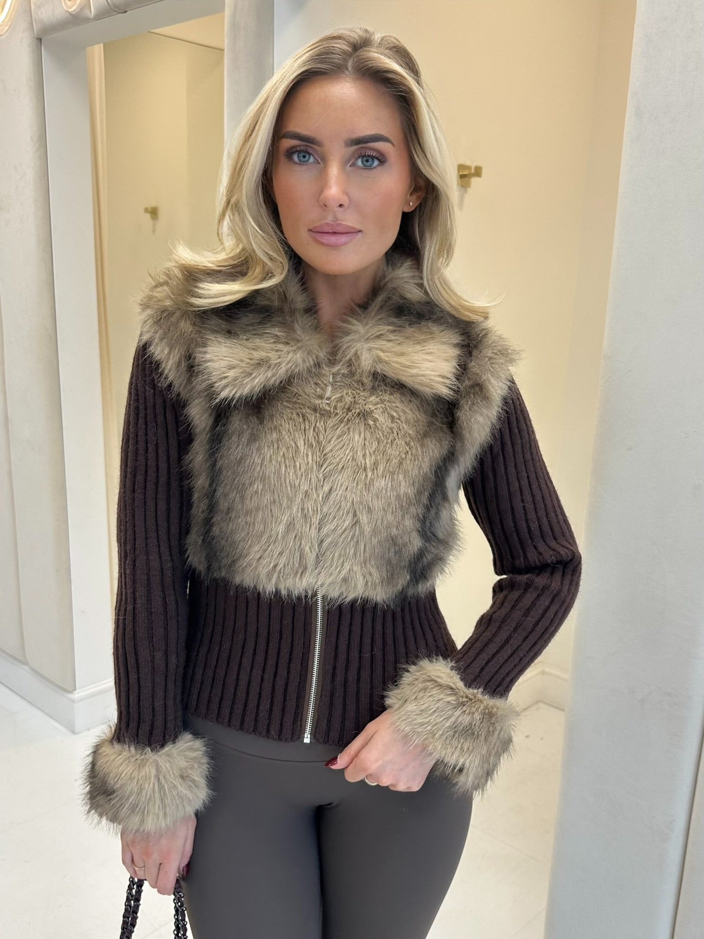 Samantha faux fur zip up cardigan